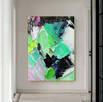 Impasto strokes abstract green by Palette Knife wall art minimalism Oil Paintings